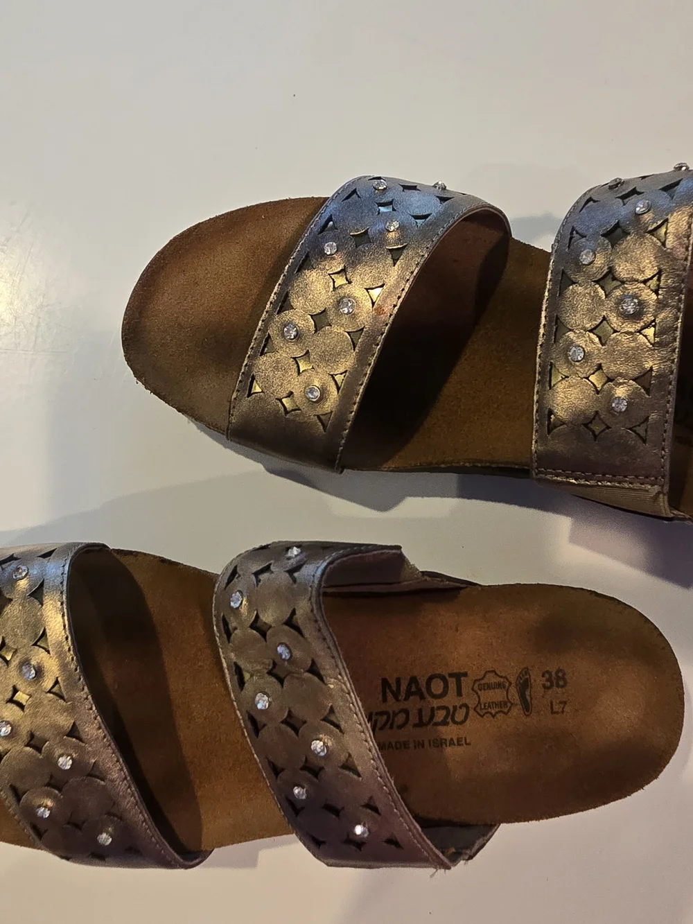 Naot Tan Leather Sandal with Neutral Straps With Rhinstones